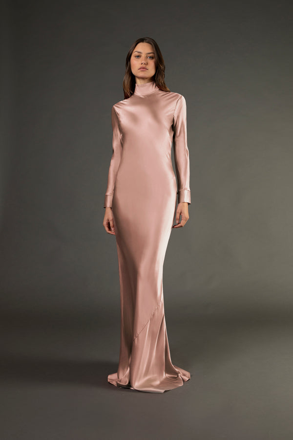 Open back long sleeve gown - blush