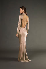 Open back long sleeve gown - champagne