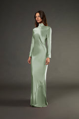 Open back long sleeve gown - sage