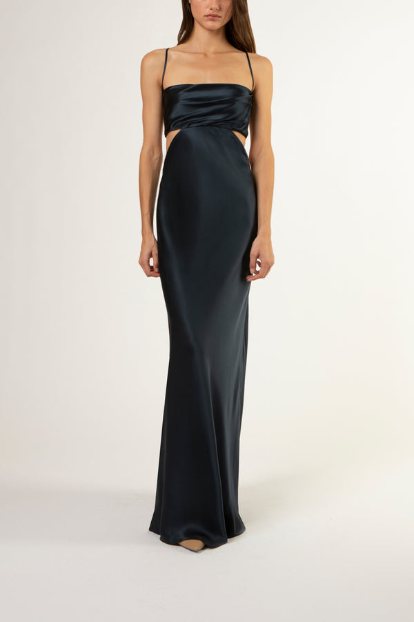 Multi-strap plunge back cutout gown - midnight