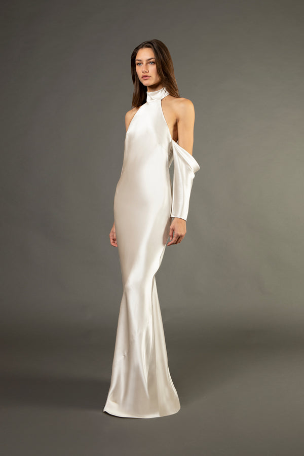 Halter drop sleeve gown - ivory
