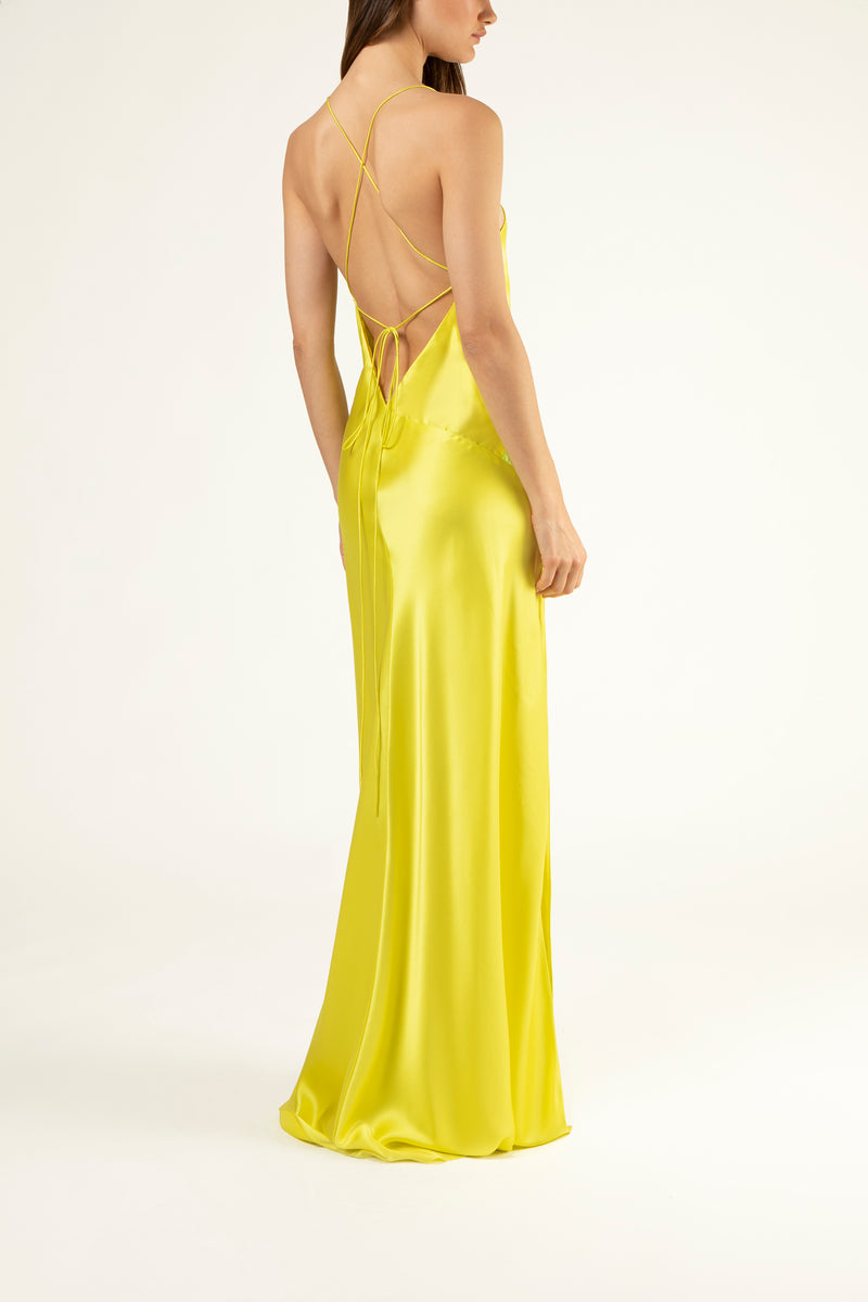 Bias Panel Open Back Gown - highlight/lime