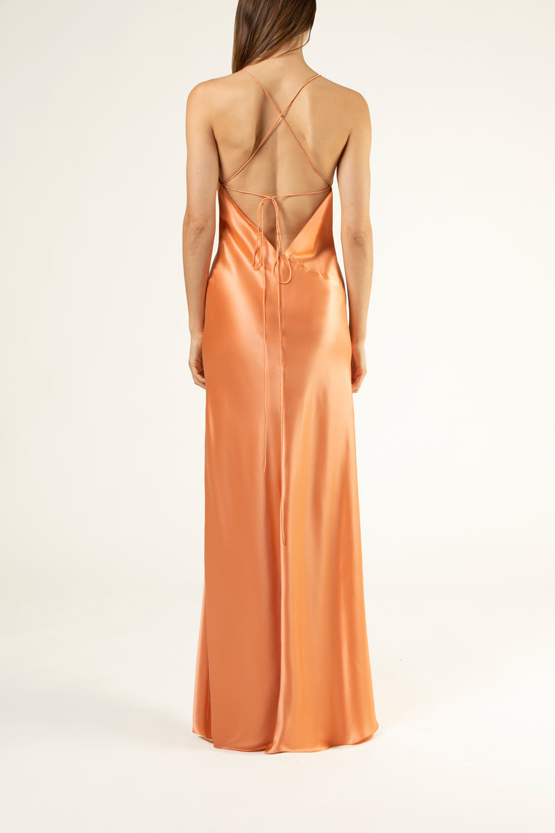 Bias Panel Open Back Gown - apricot/rose