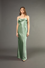 Ruffle cowl bias gown - sage