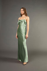 Ruffle cowl bias gown - sage