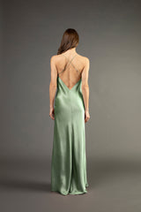 Ruffle cowl bias gown - sage