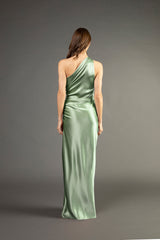 Asymmetrical gathered gown - sage