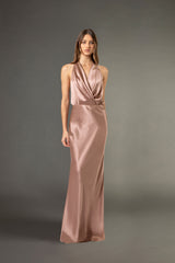Halter draped gown - blush