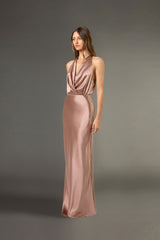 Halter draped gown - blush