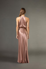 Halter draped gown - blush