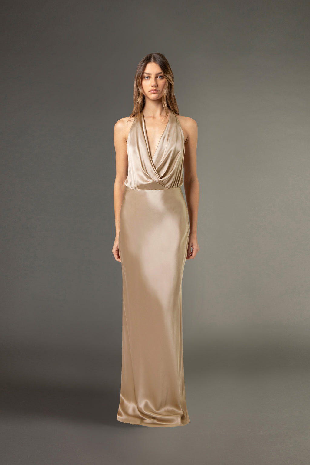 champagne halter dress draped gown parentId:271581 Free People Dress Neon formal receptions Size:4XL_38-40
