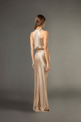 Halter draped gown - champagne