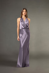 Halter draped gown - mauve
