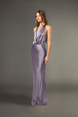 Halter draped gown - mauve