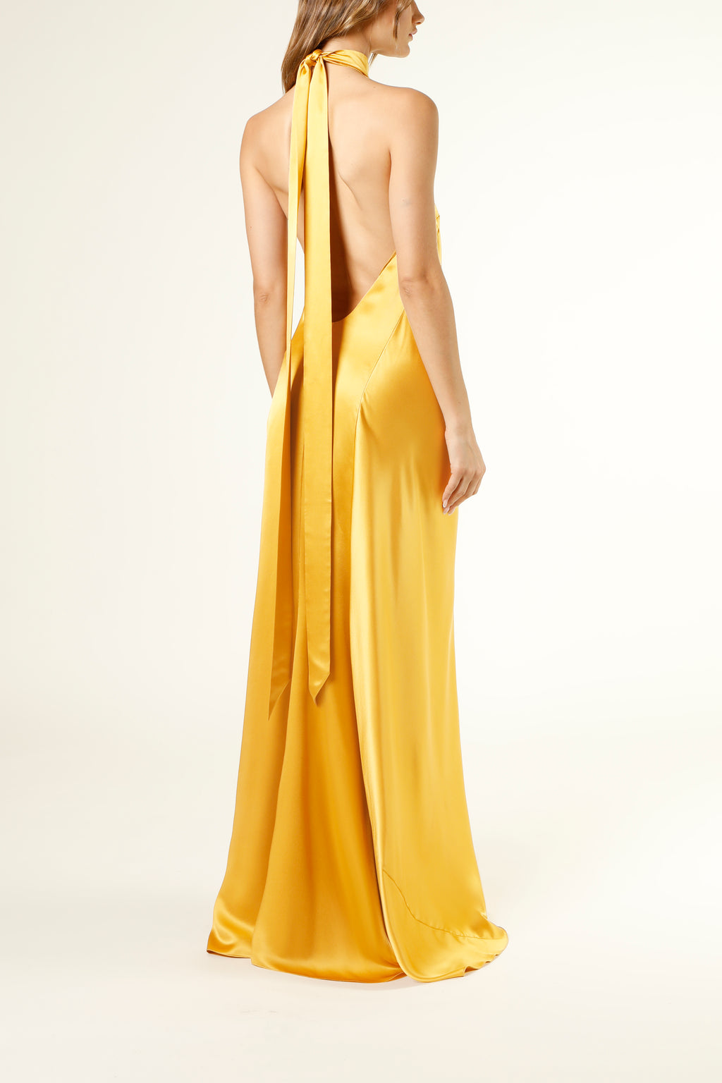 Halter tie neck backless gown - butter 0 Halter tie neck backless gown - butter 0
