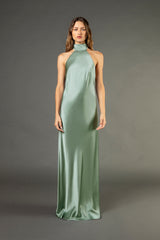 Halter tie neck backless gown - sage