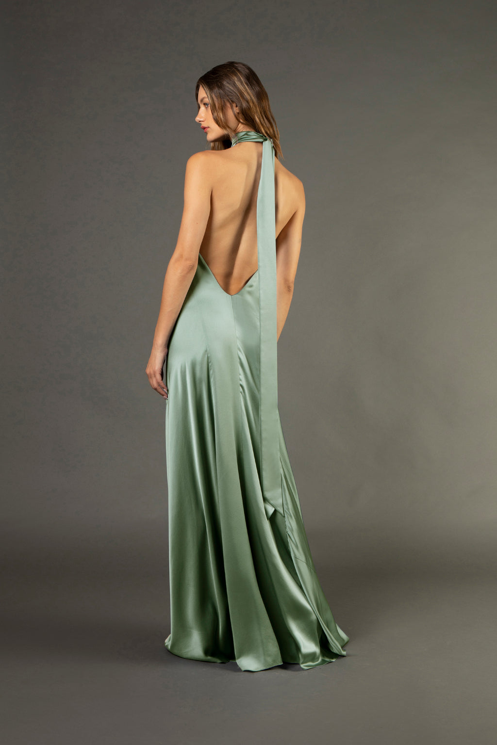Halter tie neck backless gown - sage 6 Halter tie neck backless gown - sage 6