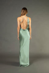 Open back cowl bias gown - sage