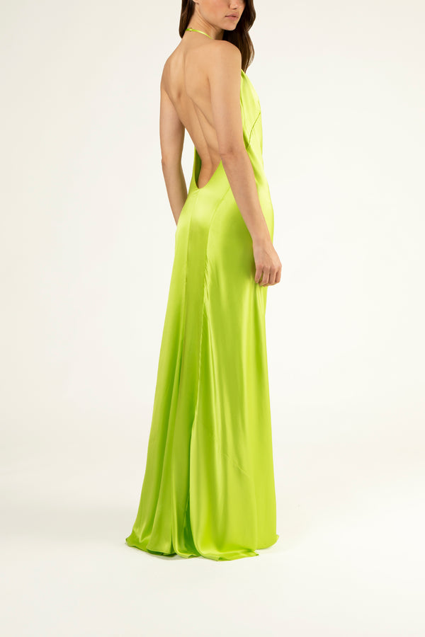 Halter cowl neck gown - lime
