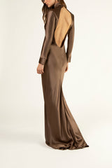 Open back long sleeve gown - umber