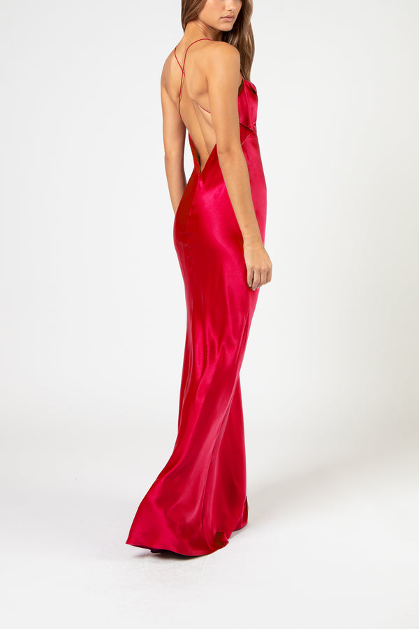 Ruffle cowl bias gown - ruby