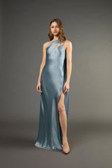 One shoulder gown with tie - celestine