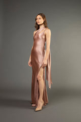 One shoulder gown with tie - blush