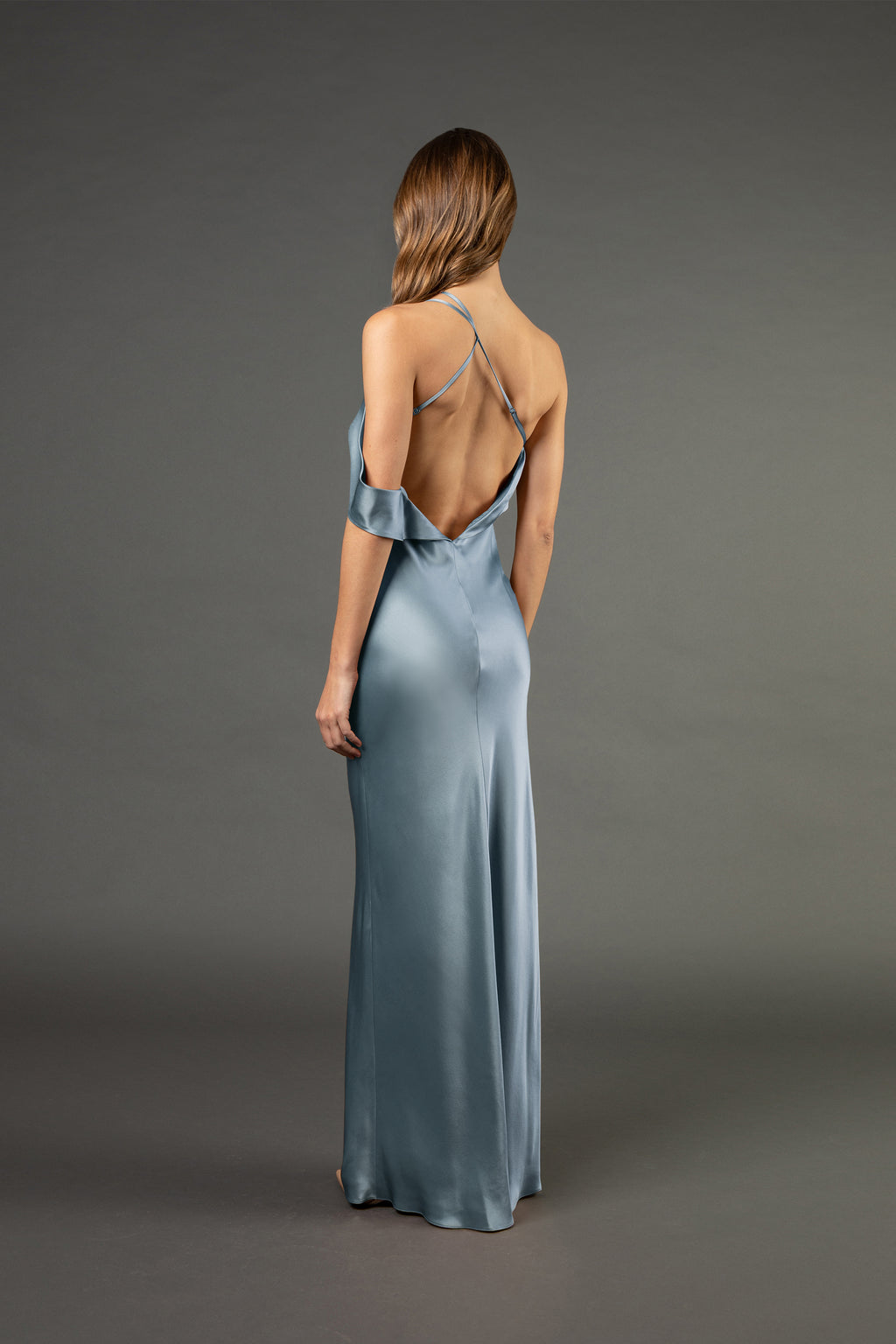 Split neckline bias gown