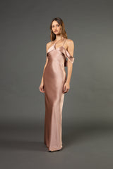 Split neckline bias gown - blush
