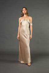 Split neckline bias gown - champagne