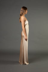 Split neckline bias gown - champagne