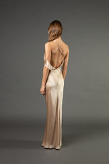 Split neckline bias gown - champagne