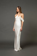 Split neckline bias gown - ivory