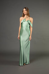 Split neckline bias gown - sage