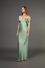 Split neckline bias gown - sage