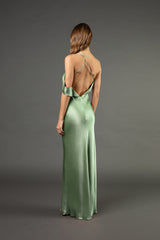 Split neckline bias gown - sage