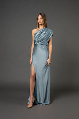 Asymmetrical open back draped gown - celestine
