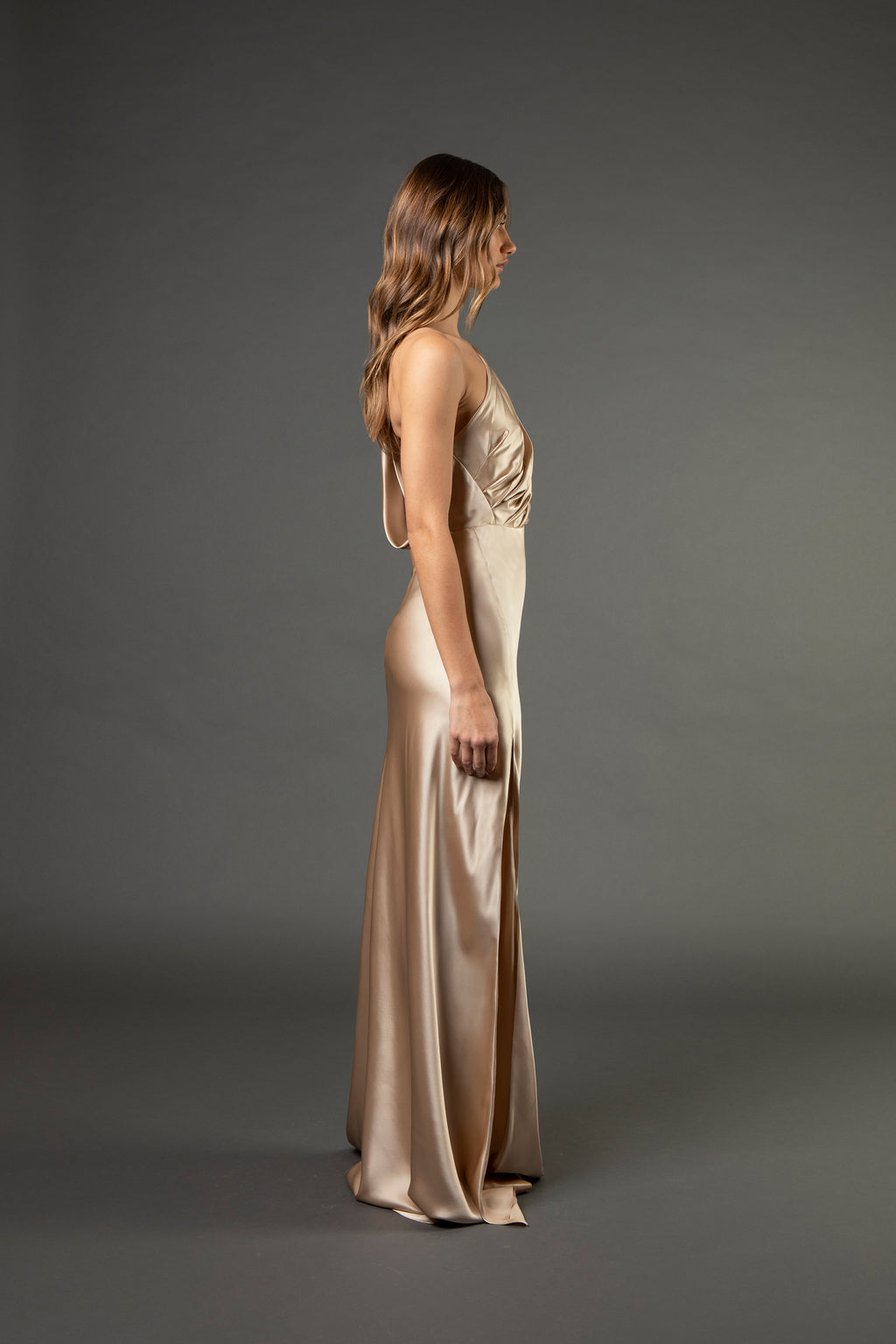 champagne open back dress Halter tie neck backless gown
