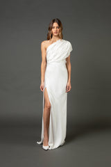 Asymmetrical open back draped gown - ivory