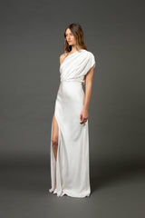 Asymmetrical open back draped gown - ivory