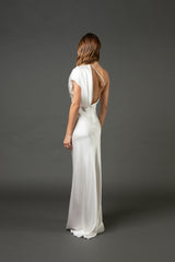 Asymmetrical open back draped gown - ivory