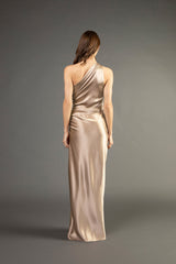 Asymmetrical gathered gown - champagne