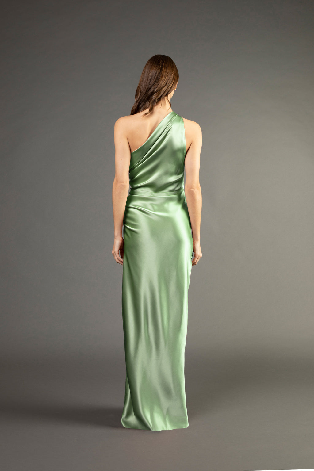 Asymmetrical gathered gown - sage – Michelle Mason