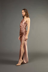 Asymmetrical gathered gown - blush