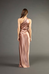 Asymmetrical gathered gown - blush