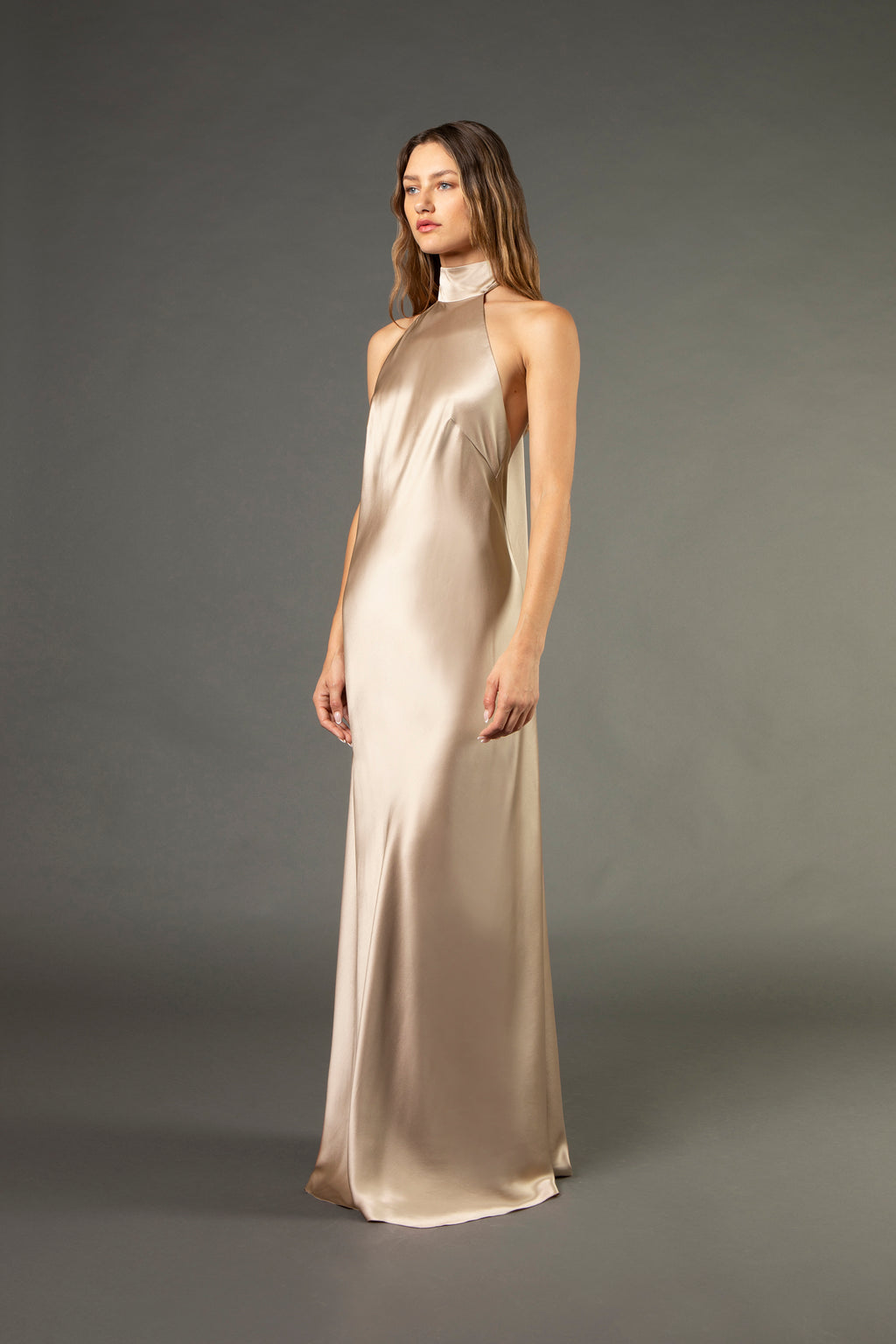 halter champagne dress tie neck backless gown R24JANUARY How to Cover Up or part of a Color:Dark Berry