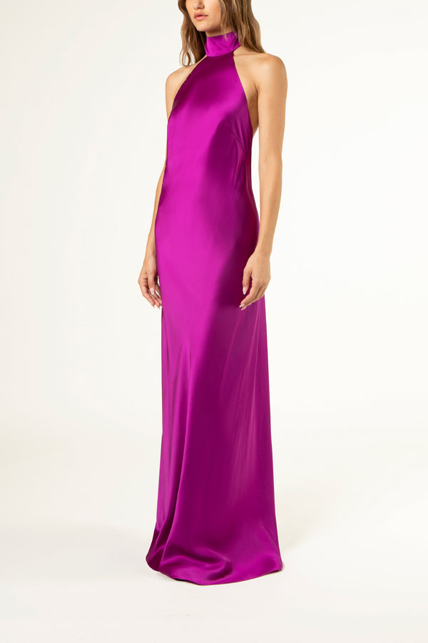 Halter tie neck backless gown - orchid