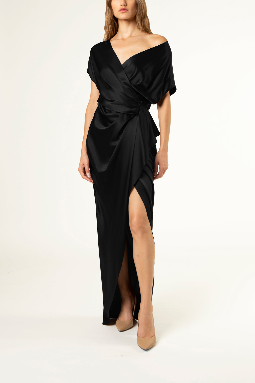 UN3D. ASYMME DRAPE OP ¥39,600 Women's Long-Sleeve Asymmetrical Draped Mesh Bodysuit
