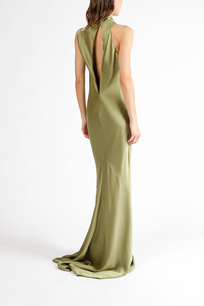 Drape neck detail gown - moss Michelle Mason Drape neck detail gown - moss Michelle Mason