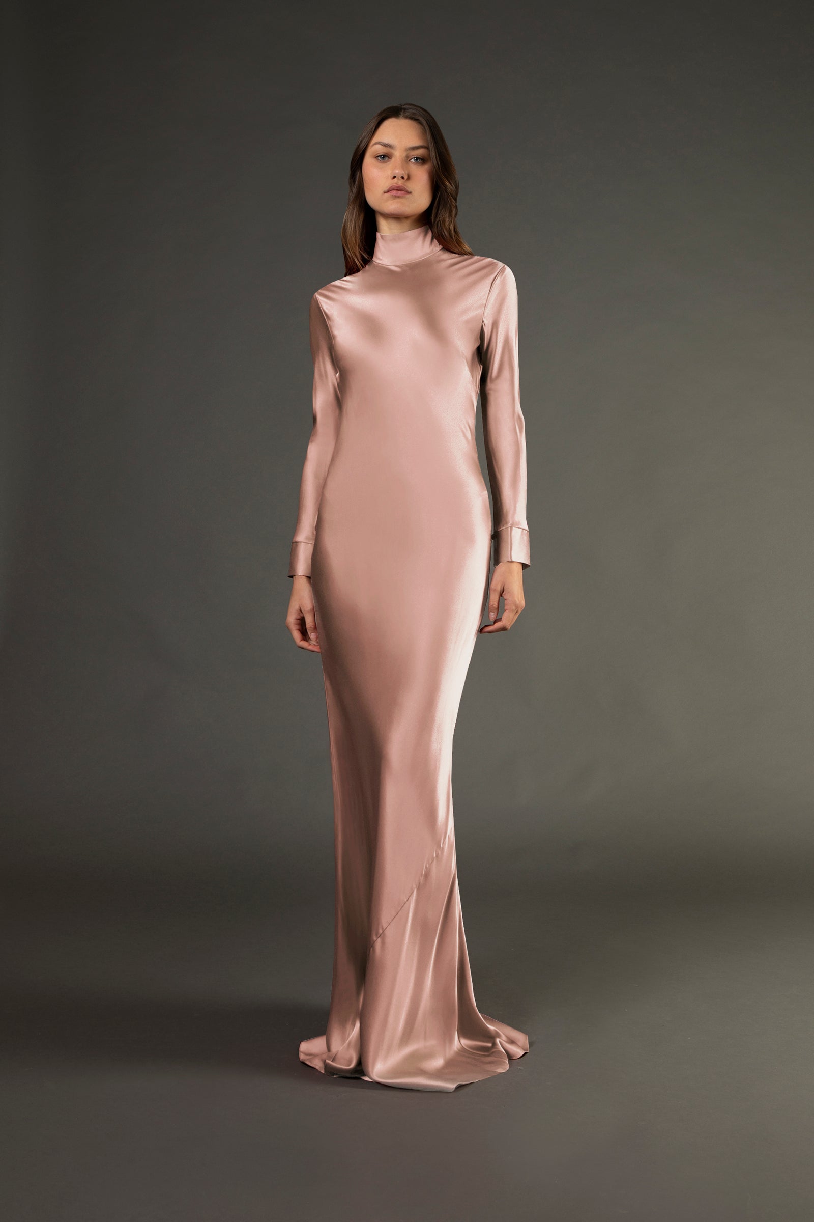 Open back long sleeve gown - blush Michelle Mason Open back long sleeve gown - blush Michelle Mason
